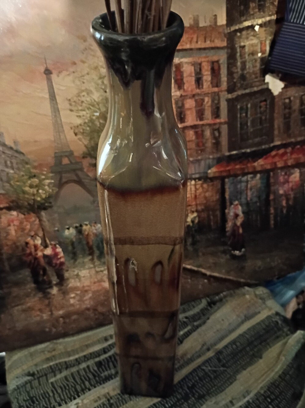 Tall Vintage Glazed Ceramic Vase in Brown and Beige Ceramic Art Pottery Vase 🌹